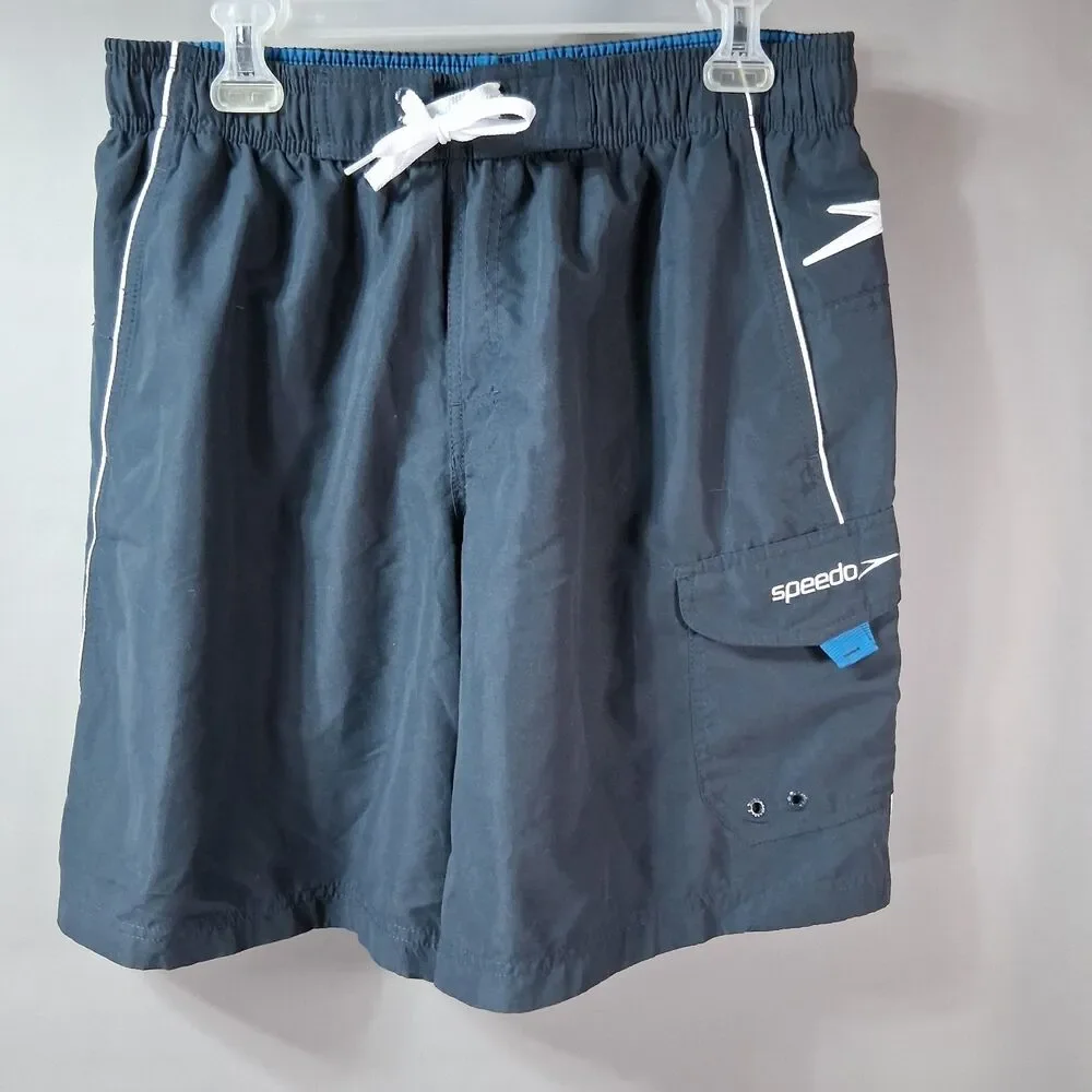 Speedo Men's Marina Volley Swim Trunks Navy Blue Mesh Lined Cargo Pocket Size‎ M